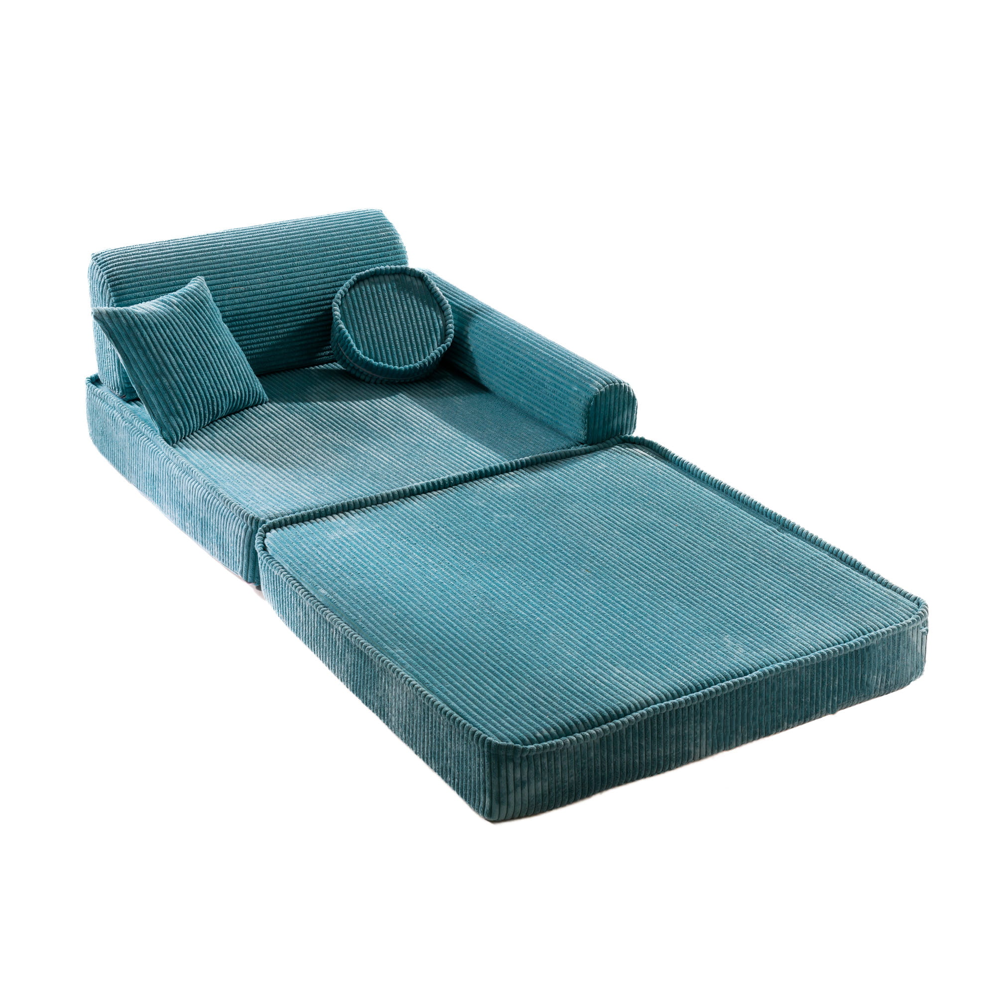 Large modular sofa bed - premium-class ribbed velvet in turquoise - Image 2