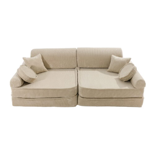 Large modular sofa bed - premium-class ribbed ecru velvet