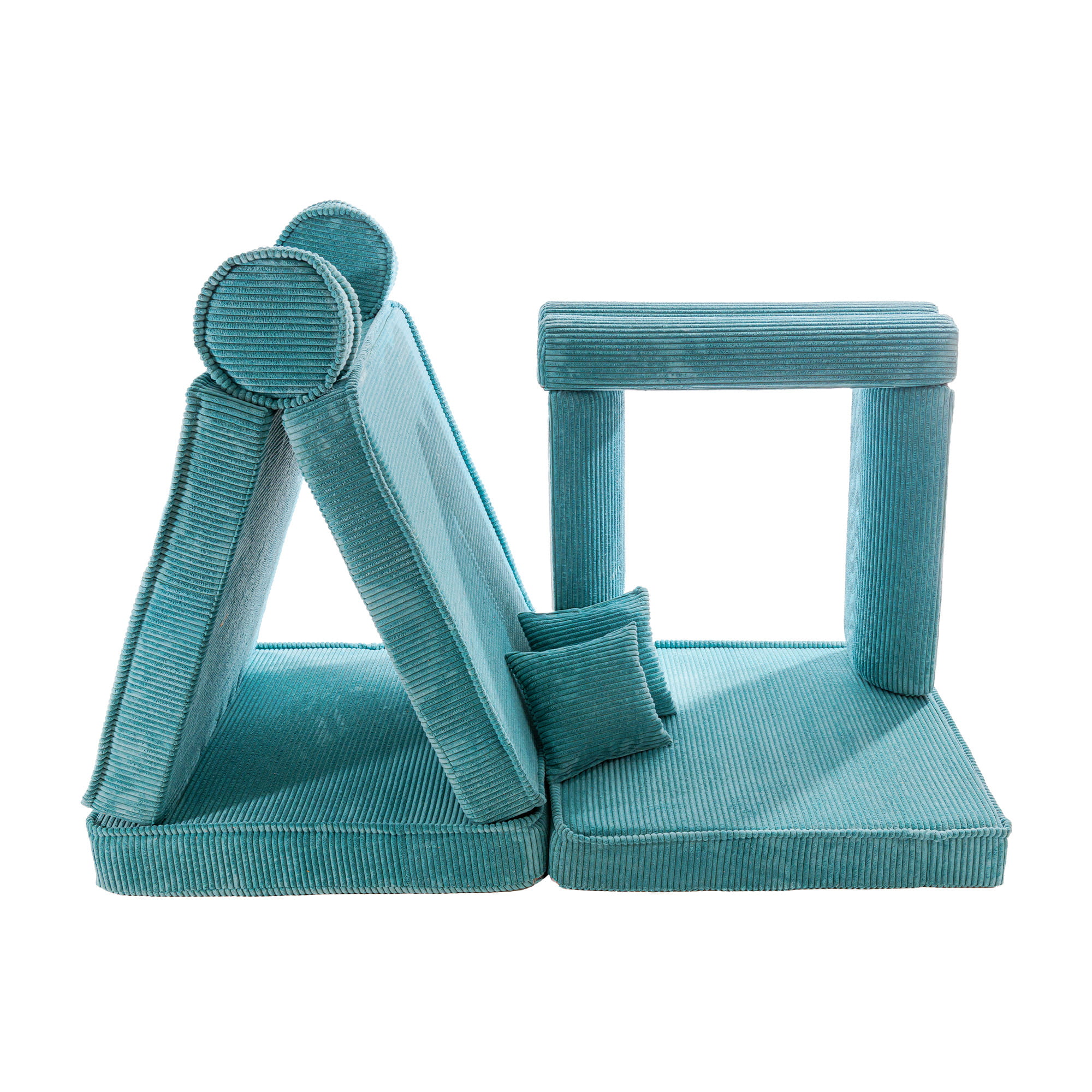 Large modular sofa bed - premium-class ribbed velvet in turquoise - Image 4