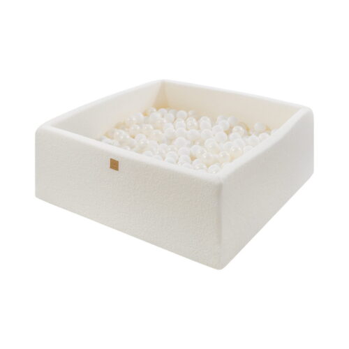 MeowBaby® valge bouclé-kangaga kandiline pallimeri 110x110x40 cm - 400 pärlvalge palli
