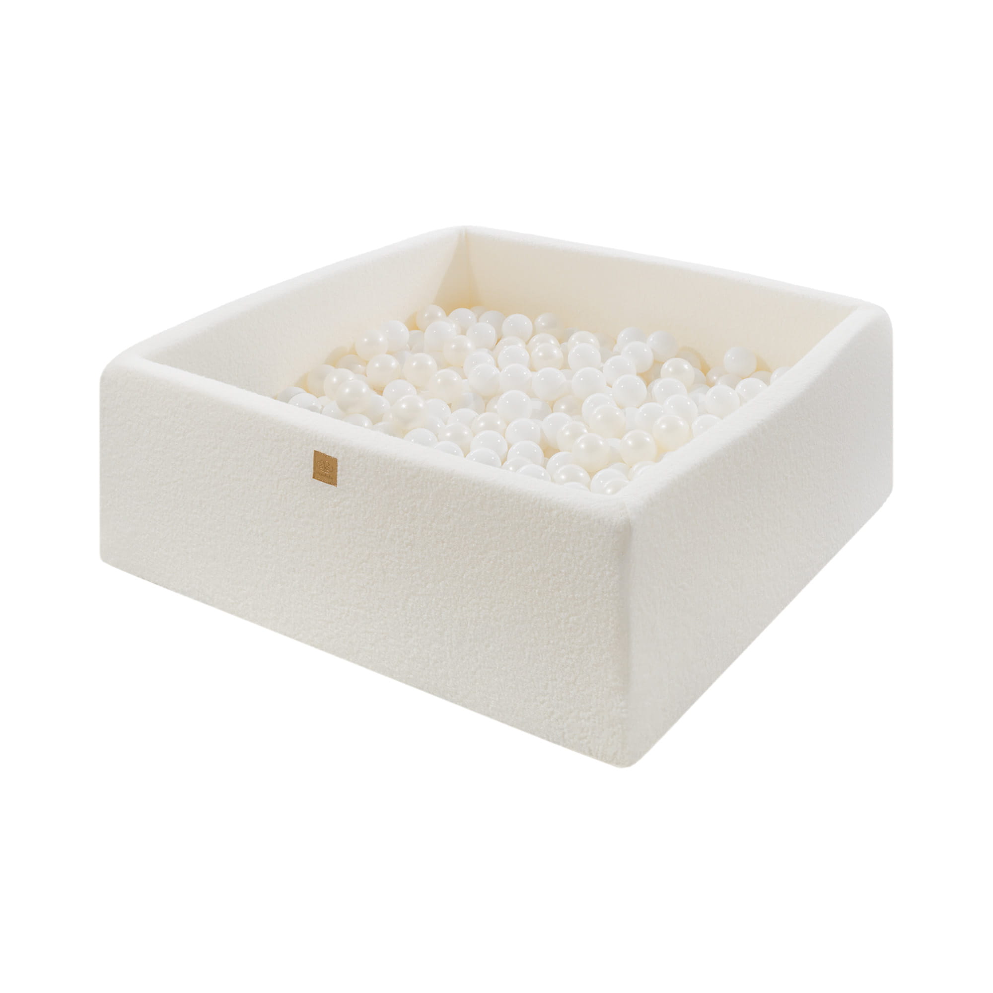 MeowBaby® valge bouclé-kangaga kandiline pallimeri 110x110x40 cm - 400 pärlvalge palli