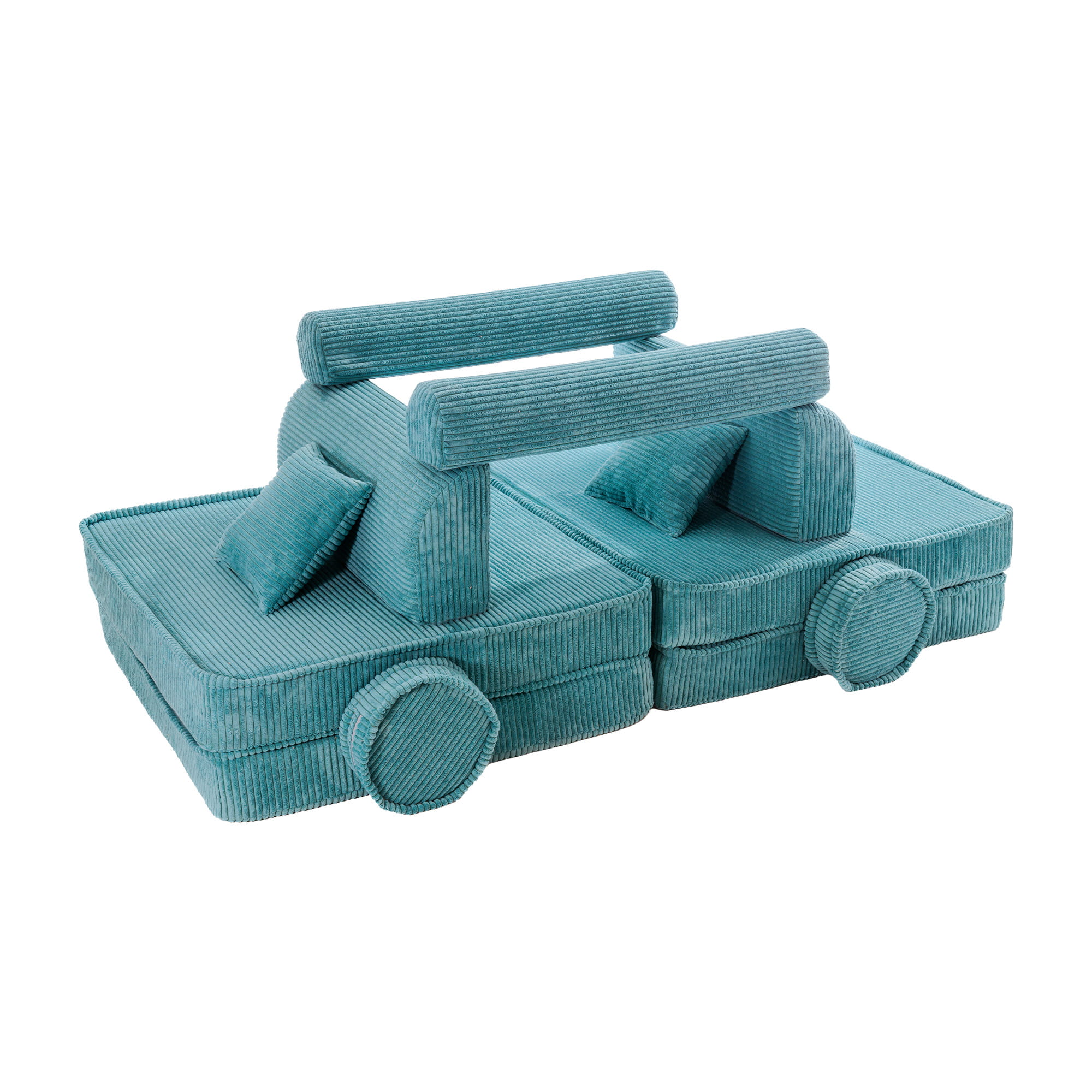 Large modular sofa bed - premium-class ribbed velvet in turquoise - Image 3