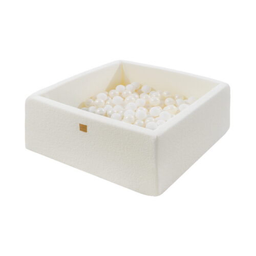 MeowBaby® valge bouclé-kangaga kandiline pallimeri 90x90x40 cm - 200 pärlvalge palli
