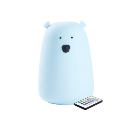 Large bear-shaped silicone lamp with remote control - blue