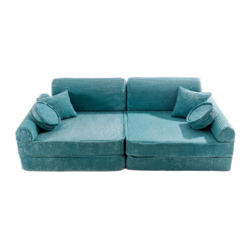 Large modular sofa bed - premium-class ribbed velvet in turquoise