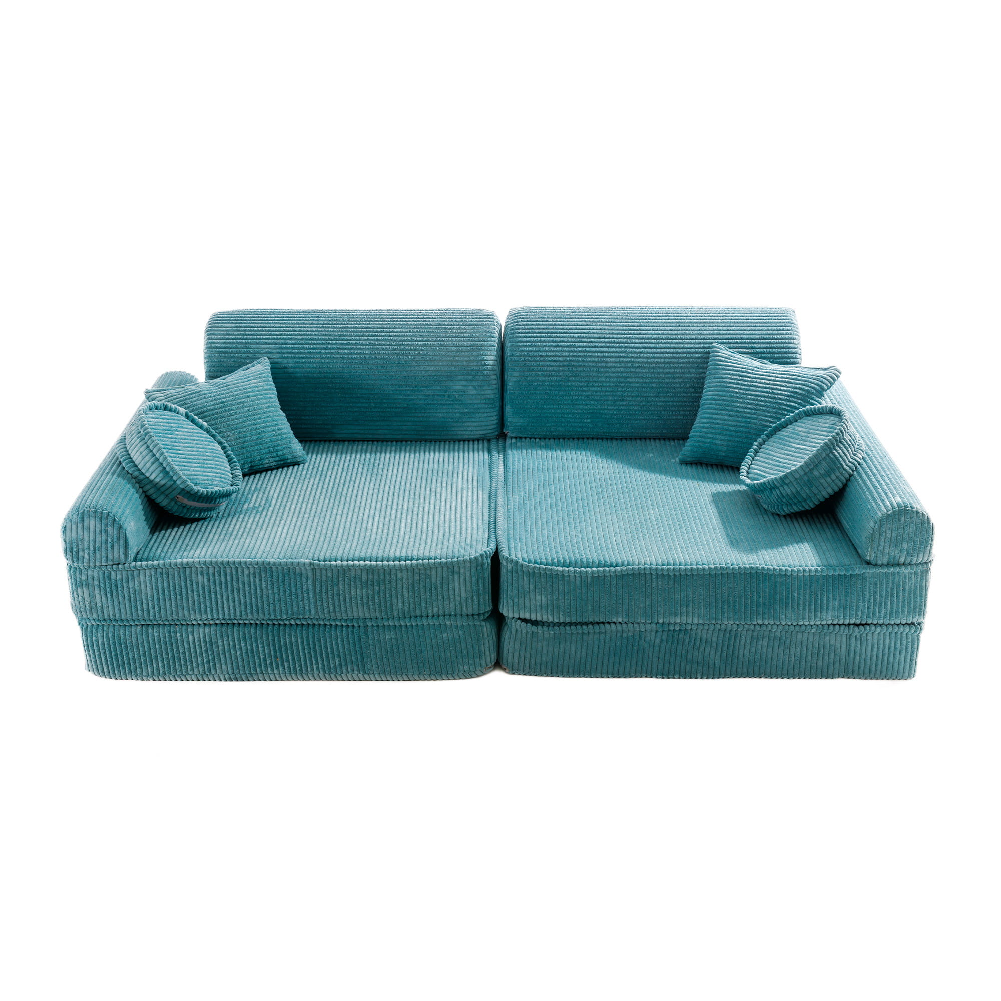 Large modular sofa bed - premium-class ribbed velvet in turquoise