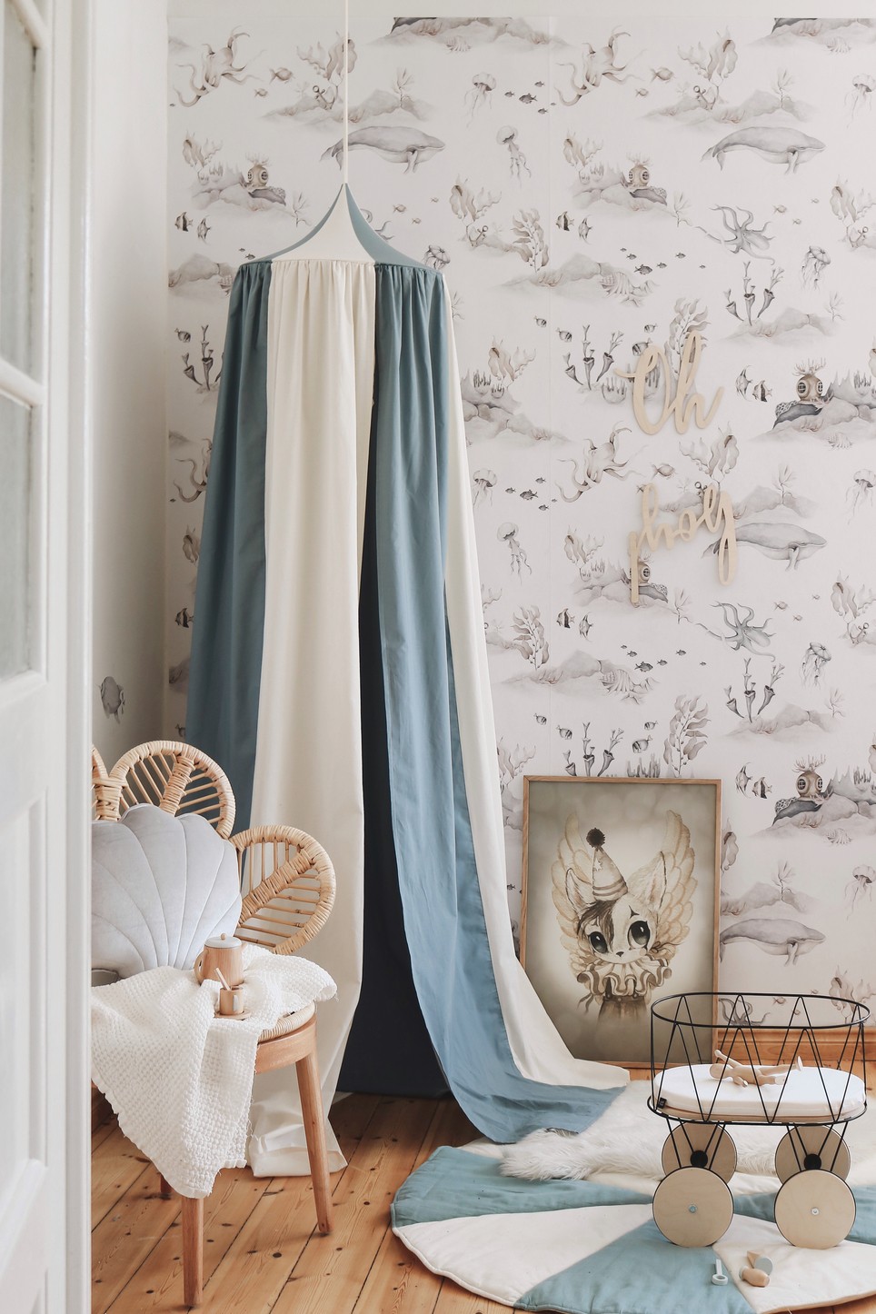 Canopy made of organic cotton and linen - Blue Circus - Image 8