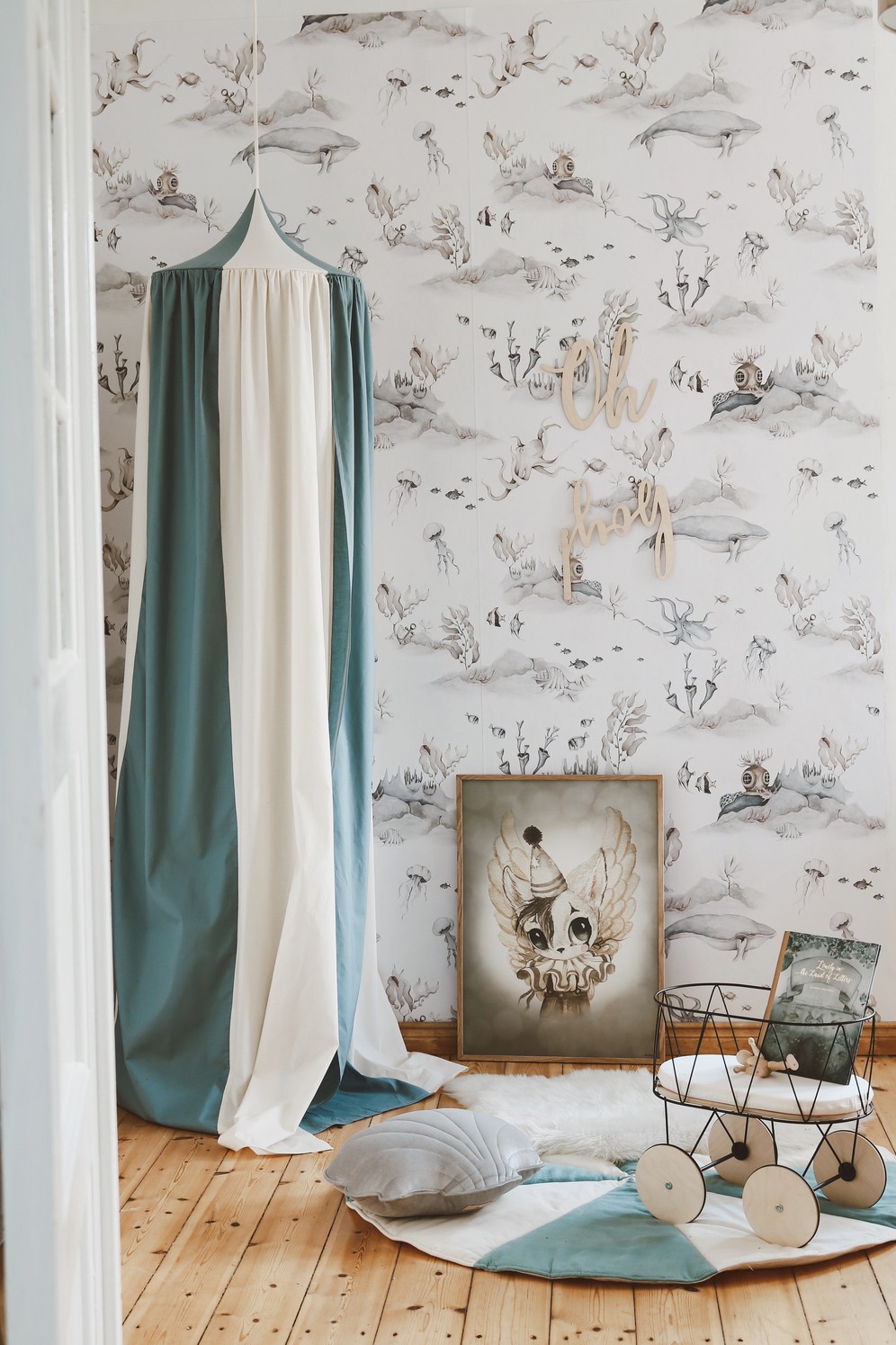 Canopy made of organic cotton and linen - Blue Circus - Image 5