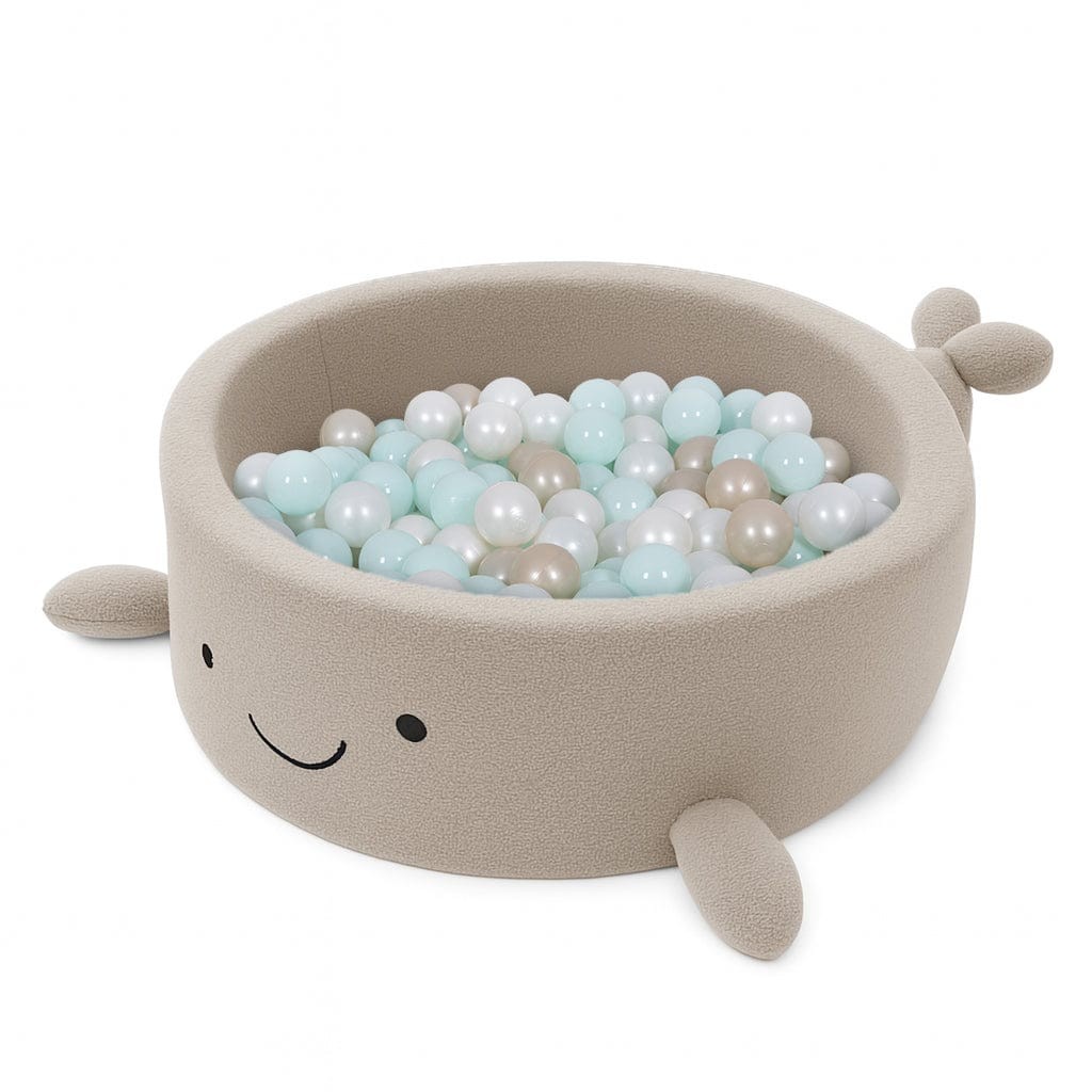A foam ball pit for babies without balls - whale-patterned beige bouclé - Image 2
