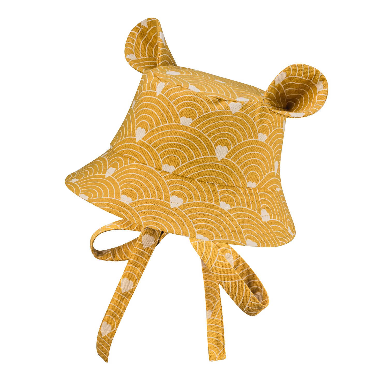 Children's hat with ears - waves on a mustard-yellow background - Image 3