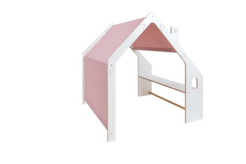 MeowBaby® valge puidust mängumaja lastele - roosa katus