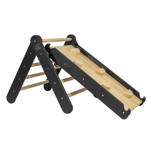 Ladder with a slide and climbing wall - black