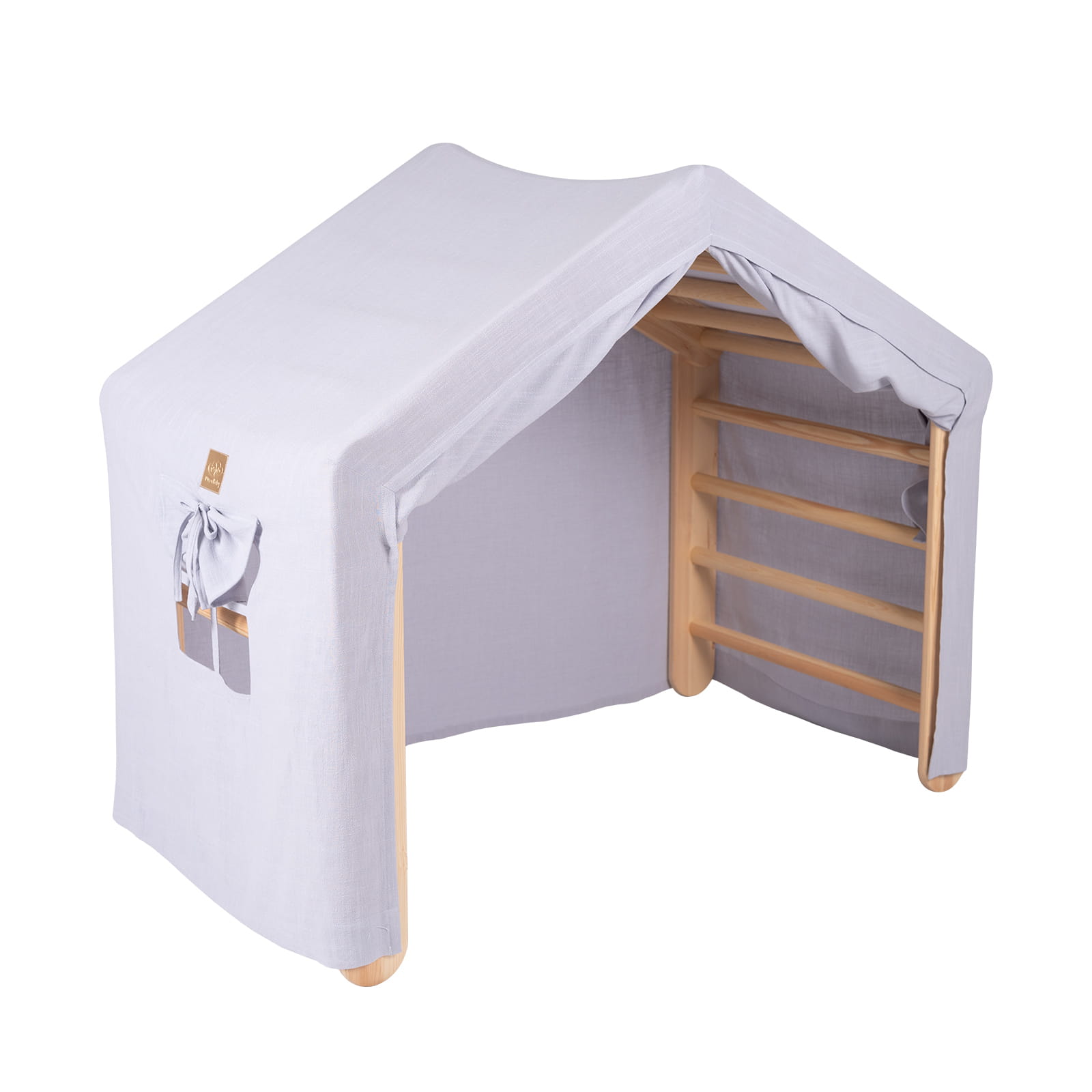 A large playhouse made of natural wood with a blue-gray finish - Image 3