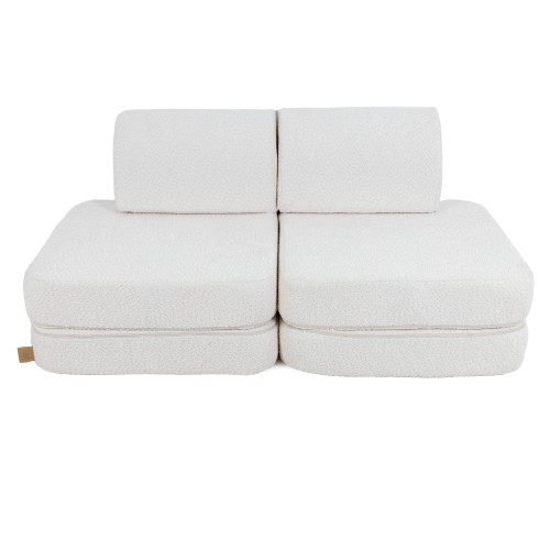 Small modular sofa bed - white bouclé