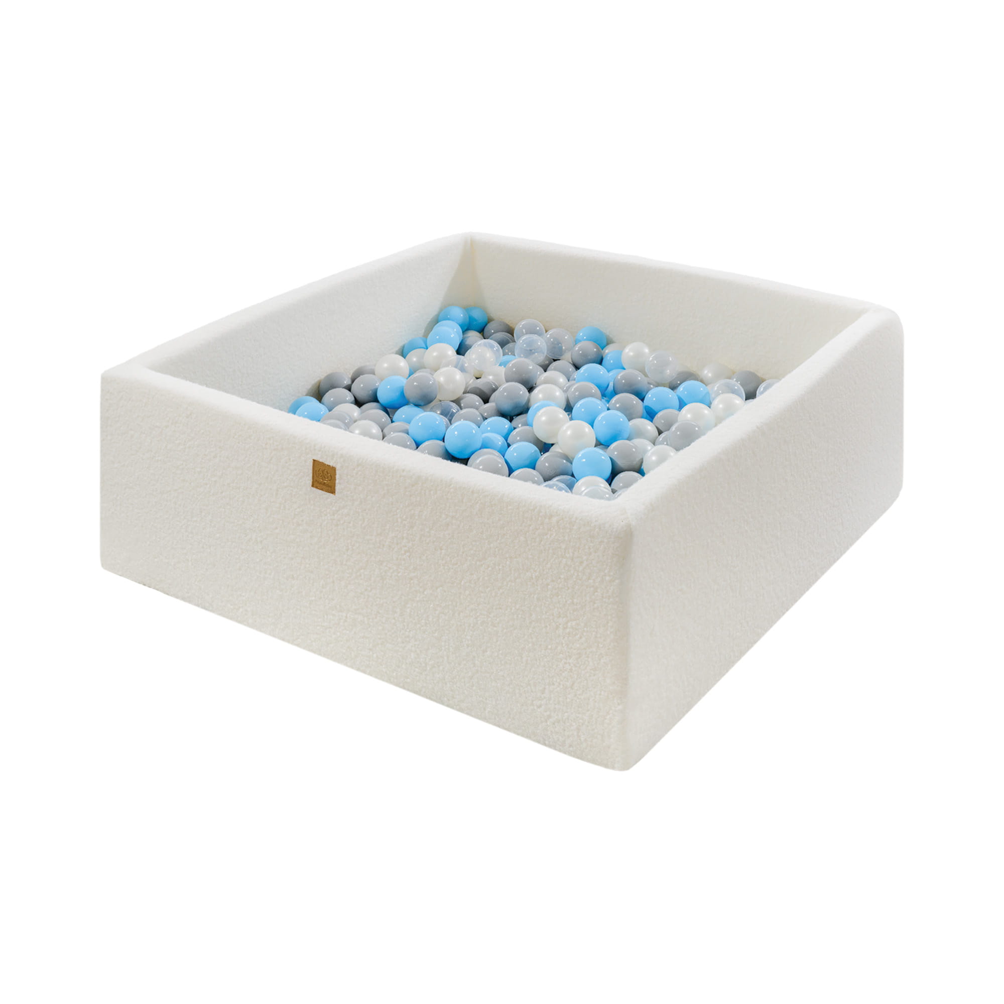 MeowBaby® valge bouclé-kangaga kandiline pallimeri 110x110x40 cm - 400 hall/sinine/valge palli
