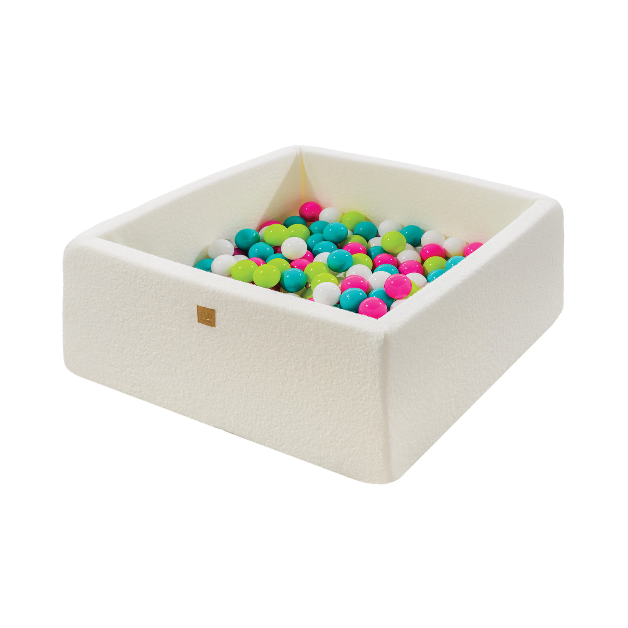 MeowBaby® valge bouclé-kangaga kandiline pallimeri 110x110x40 cm - 400 roheline/sinine/valge/roosa palli