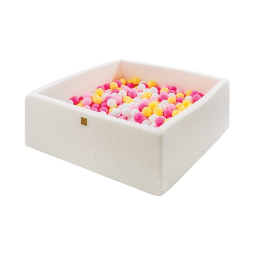 MeowBaby® valge bouclé-kangaga kandiline pallimeri 110x110x40 cm - 400 roosa valge kollane palli