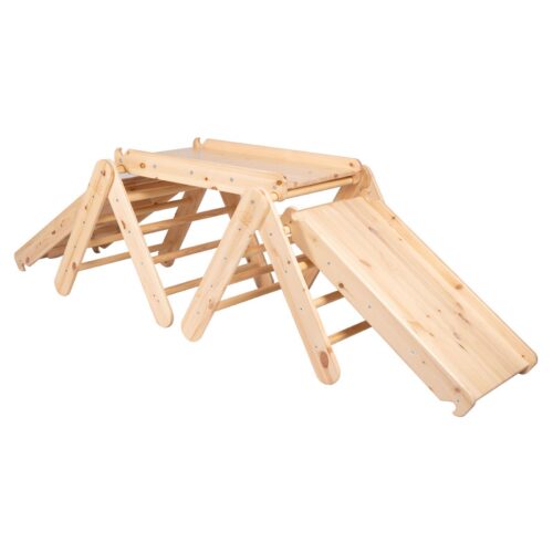 Climbing Triangle with Slide and Climbing Frame - Natural Wood