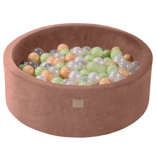 Round ball pit, 200 balls, light green/pearl white/beige/transparent, 90x30 cm - beige velvet