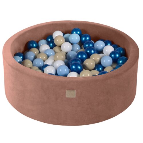 Round ball pit with 200 blue/white/beige balls, 90x30 cm - beige velvet
