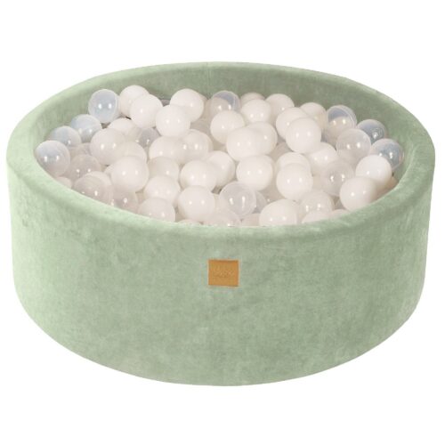 Round Ball Pool with 200 White/Transparent Balls, 90x30 cm - Sage Velvet