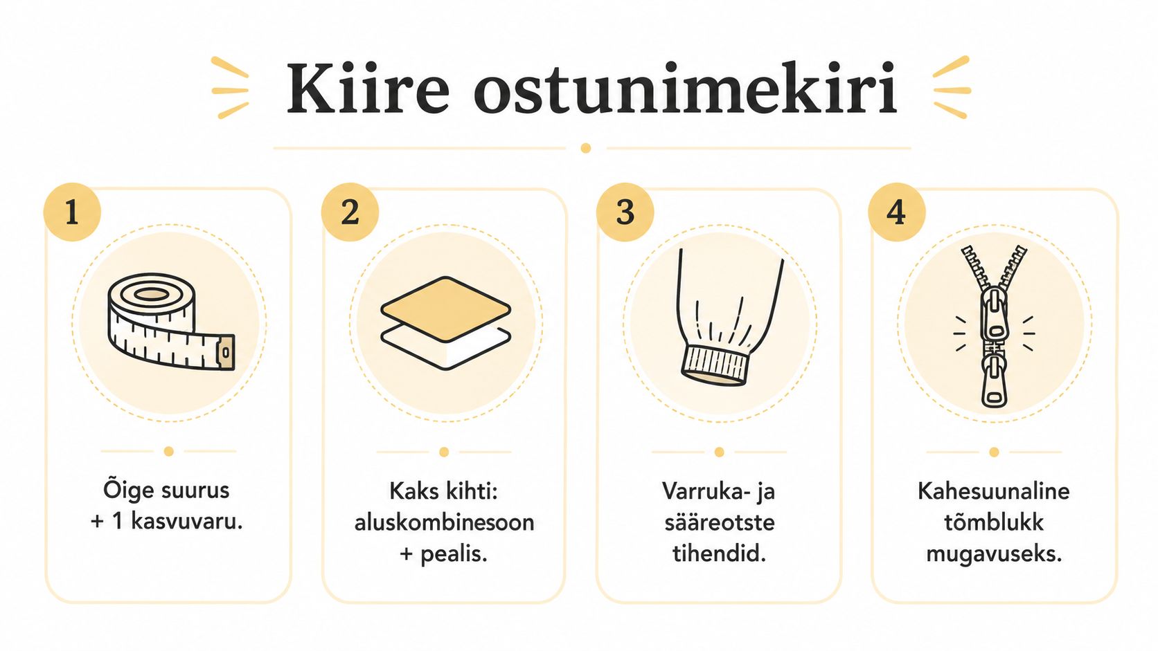 Juhend, kuidas valida lapsele õige talvekombinesoon, keskendudes suurusele, kihilisele riietusele, detailidele ja mugavale kahesuunalisele tõmblukule.