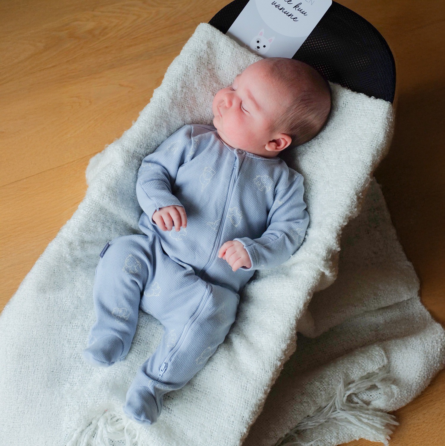 Blue cotton baby onesie with closed-toe legs - Image 3