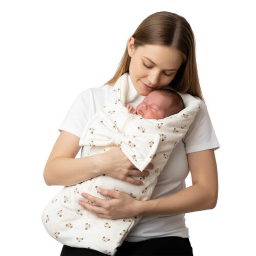 Baby Sleeping Bag and Blanket with Fringe – Beige/White, 0–6 Months