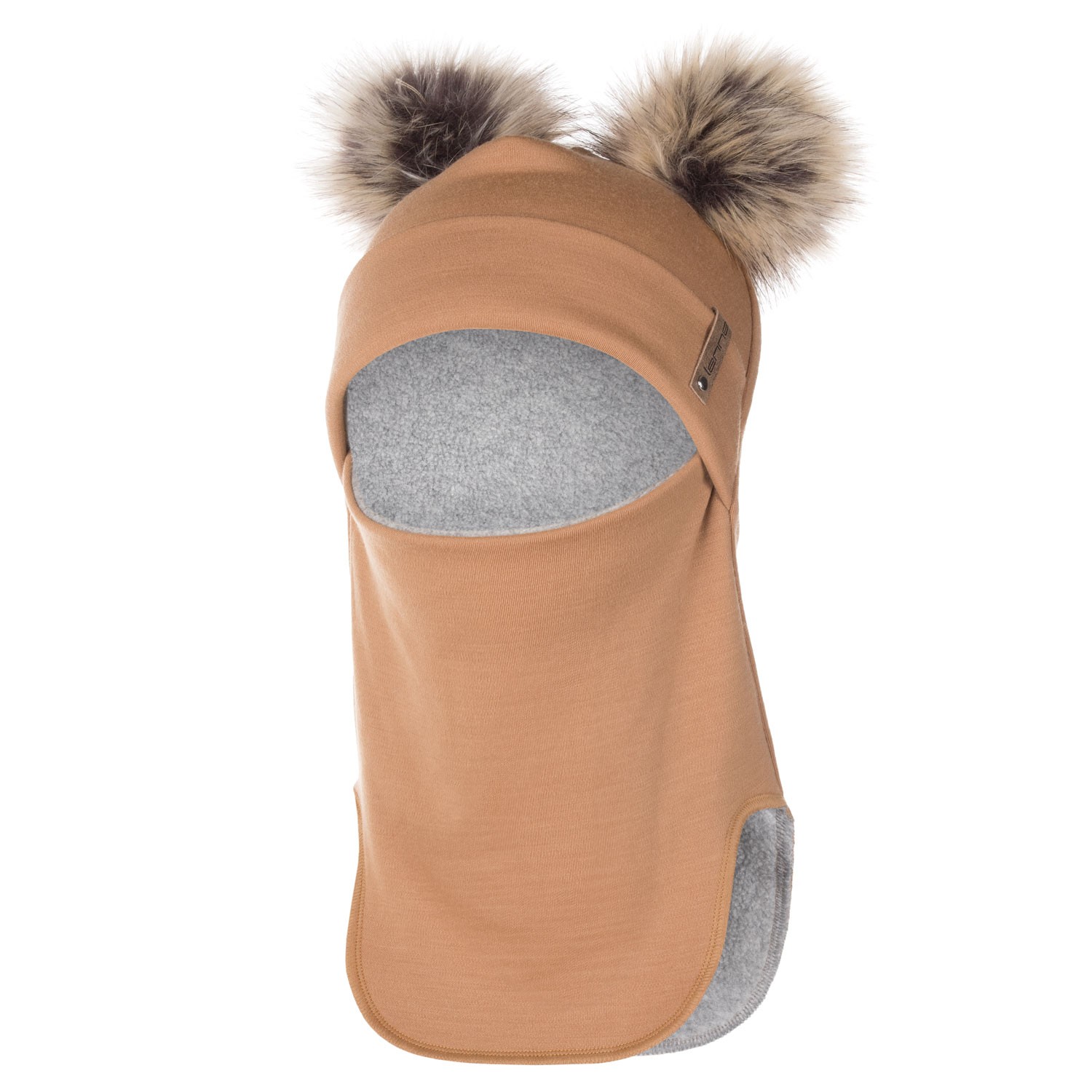 Brown merino wool balaclava with two pom-poms - Image 2
