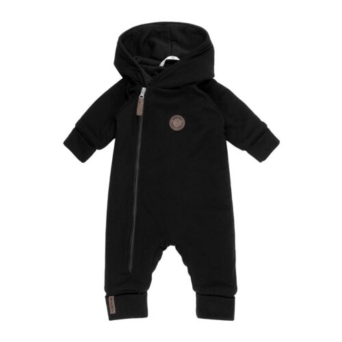 Merino wool baby onesie with a cotton lining – black