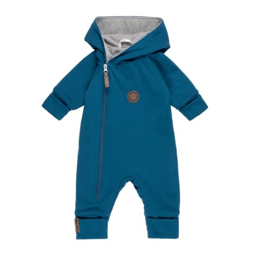 Merino wool baby onesie with a cotton lining – blue