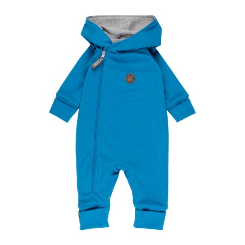 Merino wool baby onesie with a cotton lining – bright blue