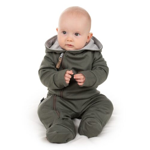 Merino wool baby onesie with a cotton lining – khaki