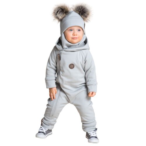 Merino wool baby onesie with a cotton lining – light gray