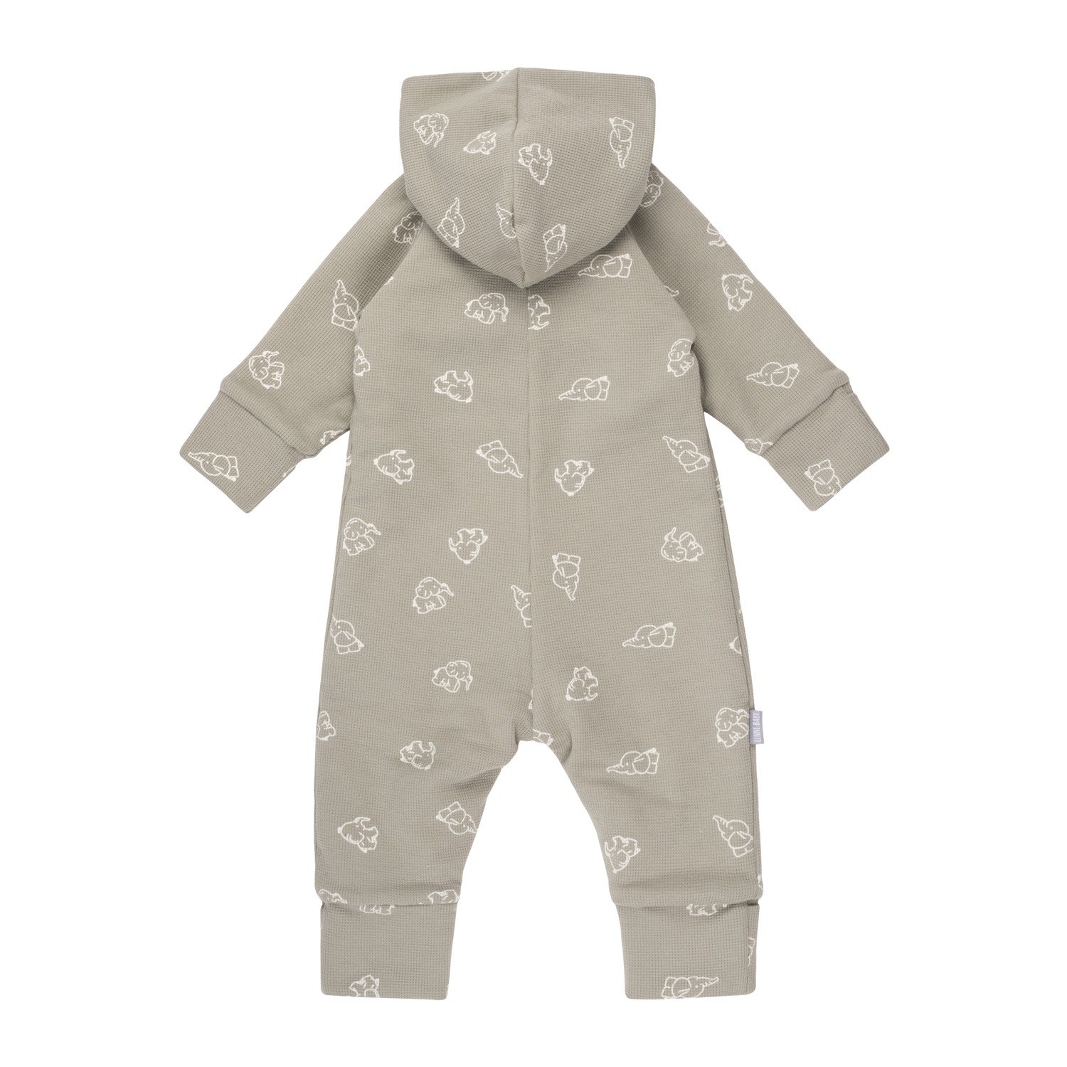 Khaki-green cotton fleece baby onesie with a hood - Image 3