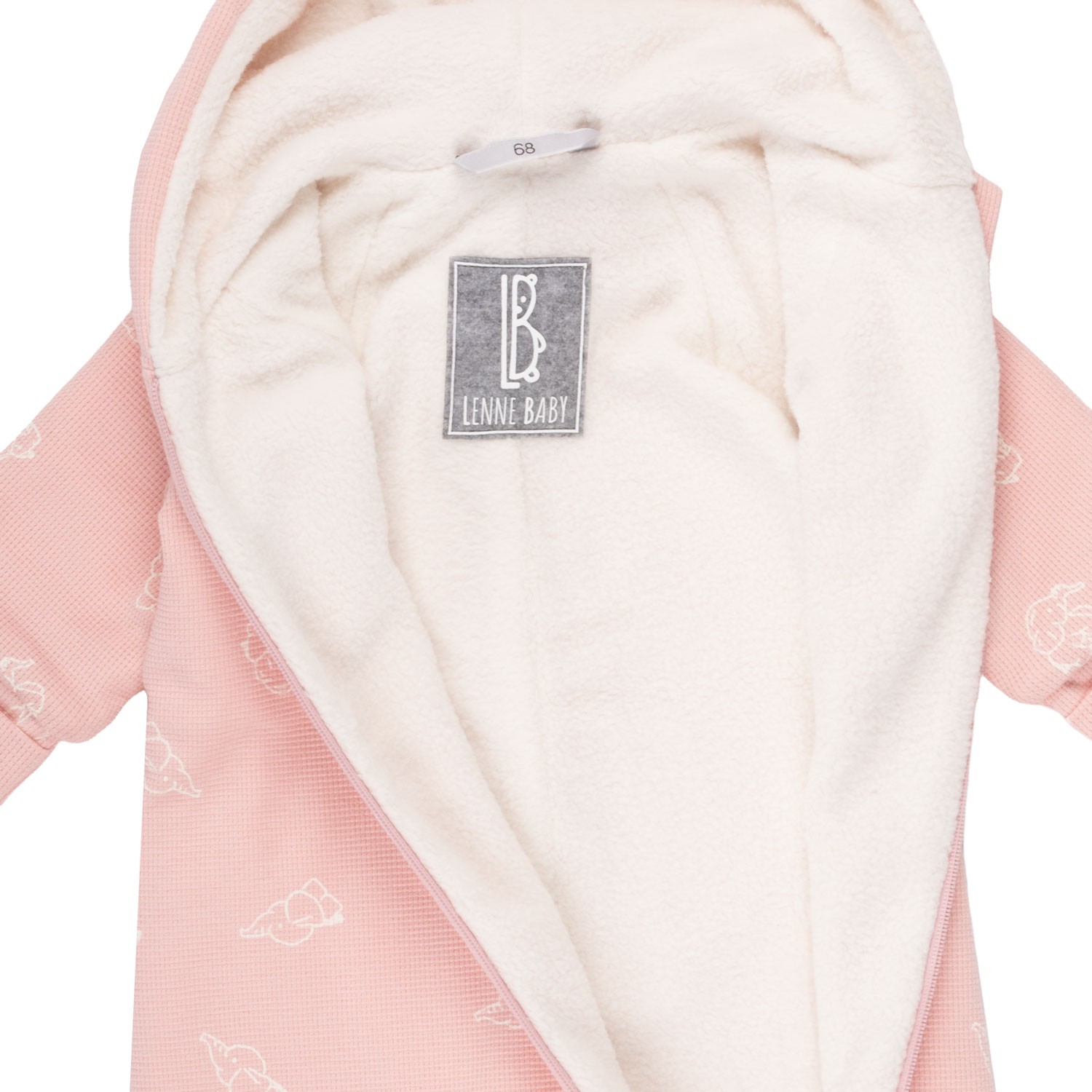 Cotton-fleece baby onesie with a pink hood - Image 2