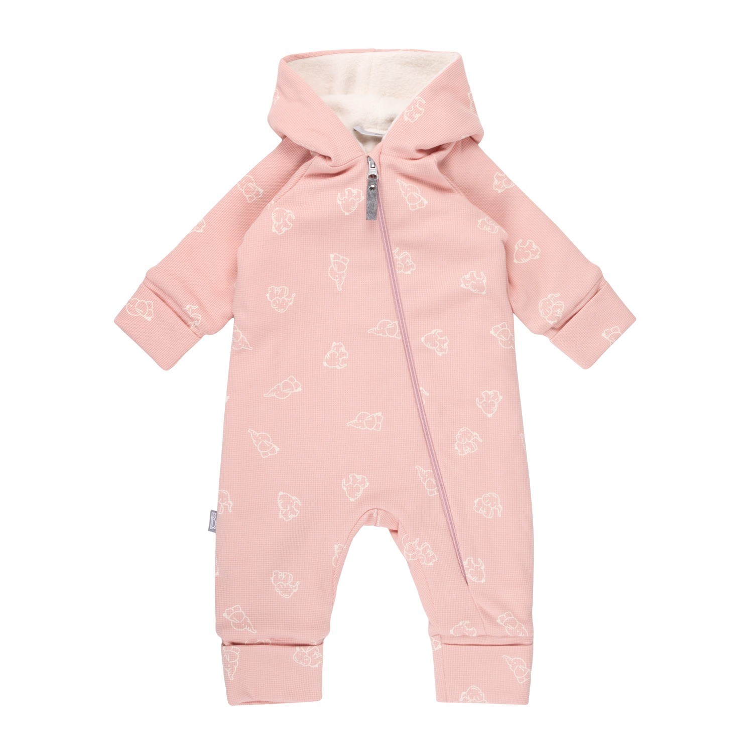 Cotton-fleece baby onesie with a pink hood