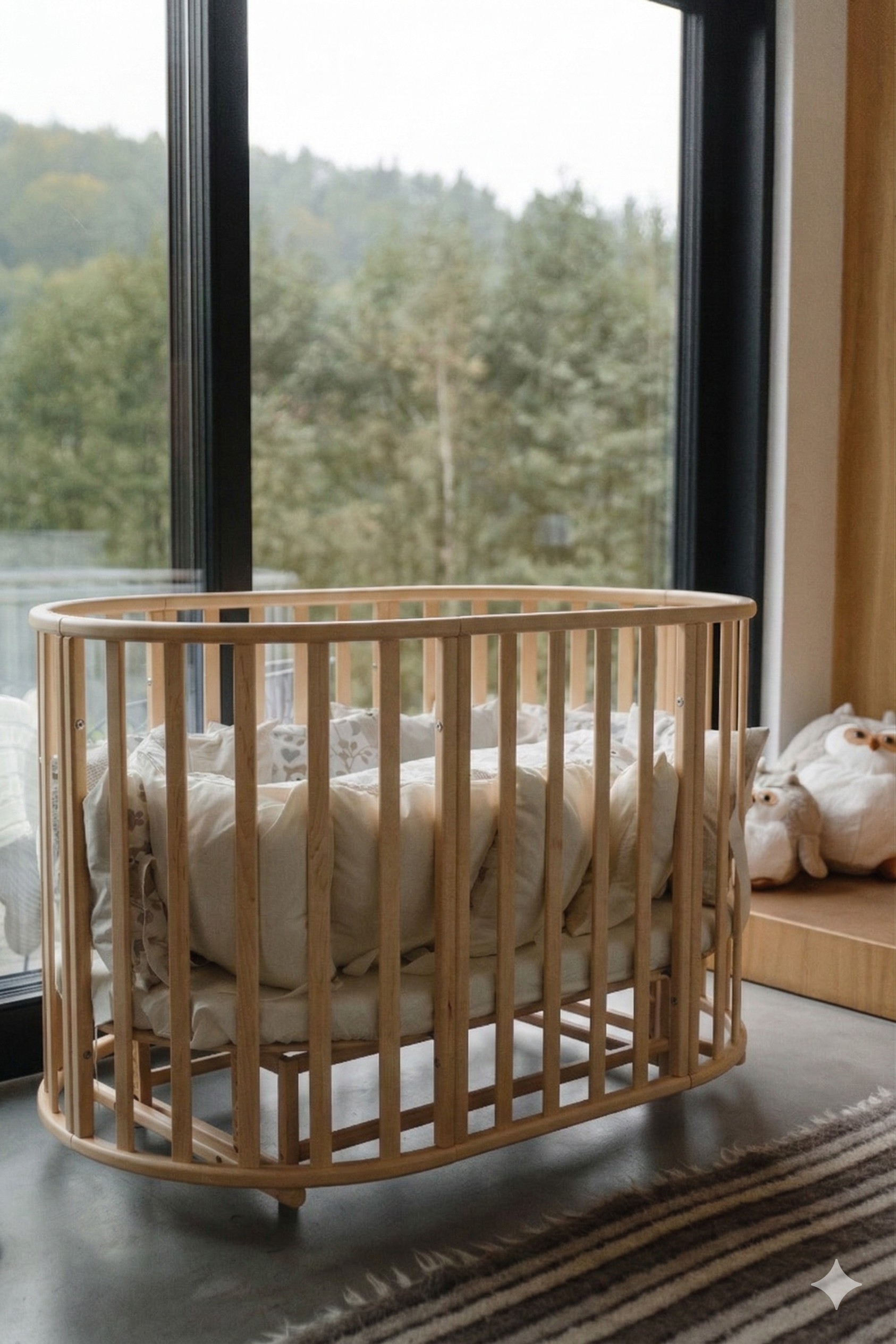 Ümmargune beebivoodi OLIN madratsiga – naturaalne - Pilt 7