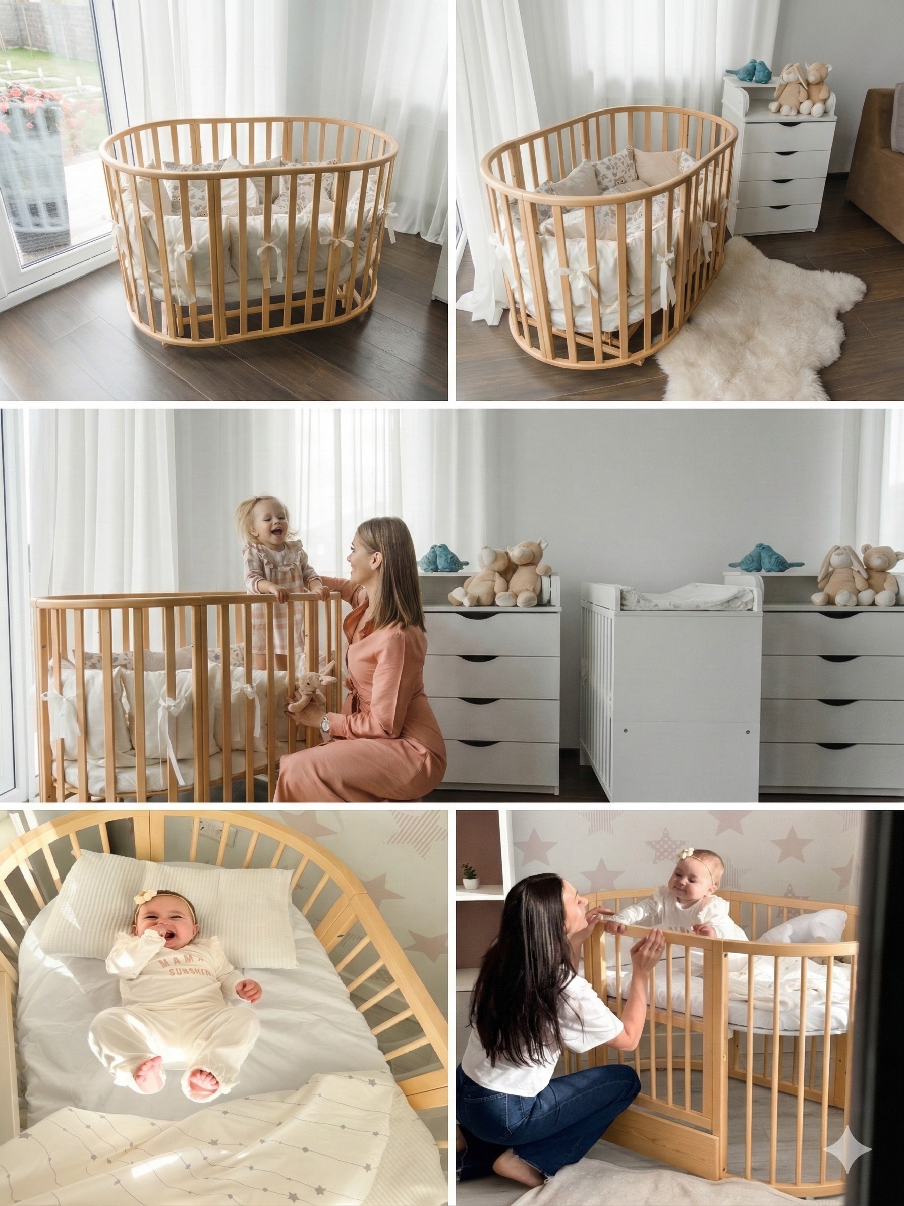 Ümmargune beebivoodi OLIN madratsiga – naturaalne - Pilt 5