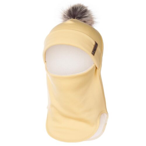 Merinowool beanie with a yellow/white pom-pom