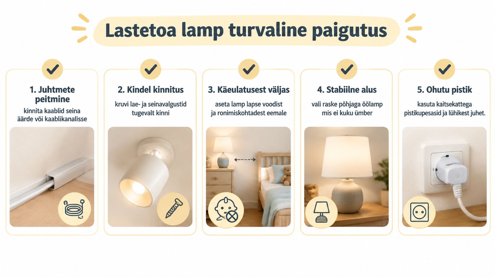 Viis olulist nõuannet lastetoa lambi ohutuks paigaldamiseks, et kaitsta lapsi võimalike ohtude eest koduses keskkonnas.